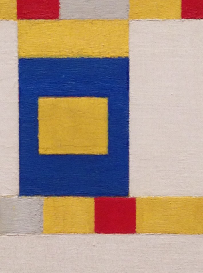 Detail, Broadway Boogie Woogie"Execution and technique play an important part in the aim of establishing a more or less objective vision which the essence of the non-figurative work demands. The less obvious the artist's hand the more objective the work will be. This fact leads to a preference for a more or less mechanical execution or to the employment of materials produced by industry. Hitherto, of course, these materials have been imperfect from the point of view in art. If these materials and their colors were more perfect and if a technique existed by which the artist could easily cut them up in order to compose his work as he conceives it, an art more real and more objective in relation to life than painting would arise."